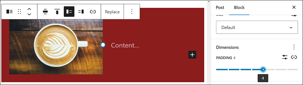 Block Settings: Dimensions - preset padding level