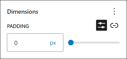 Block Settings: Dimensions - Custom padding field and slider.