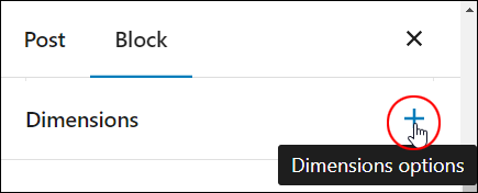 Block Settings: Dimensions - Dimensions options