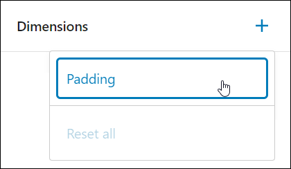 Block Settings: Dimensions - Dimensions options: Padding