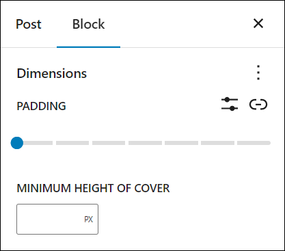 Block Settings: Dimensions - Minimum Height Of Cover 