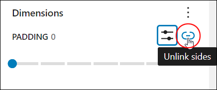 Block Settings: Dimensions - Padding: Unlink sides