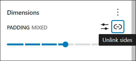 Block Settings: Dimensions - Padding: Mixed padding settings indicator.