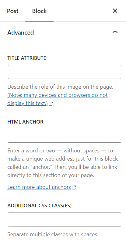 Block Settings - Advanced