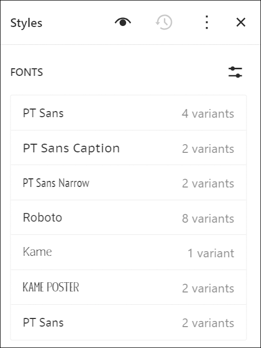 Styles settings - Typography - Fonts