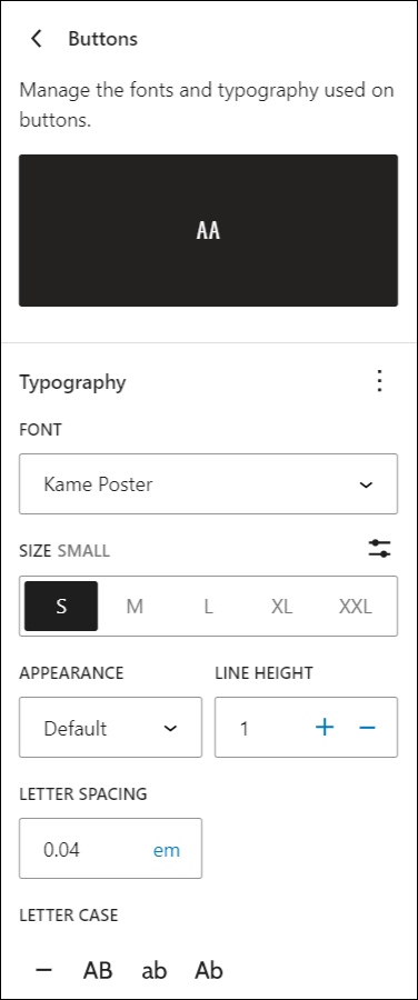 Styles settings - Typography - Elements - Buttons.