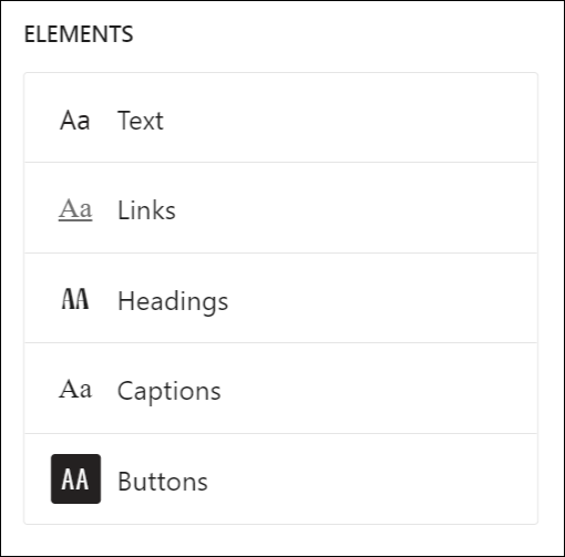 Styles settings - Typography - Elements