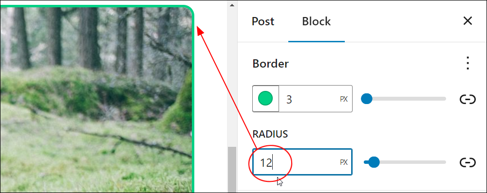 Block Settings: Border - Radius field