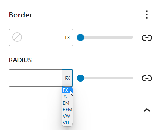 Block Settings: Border - Radius value measurement units