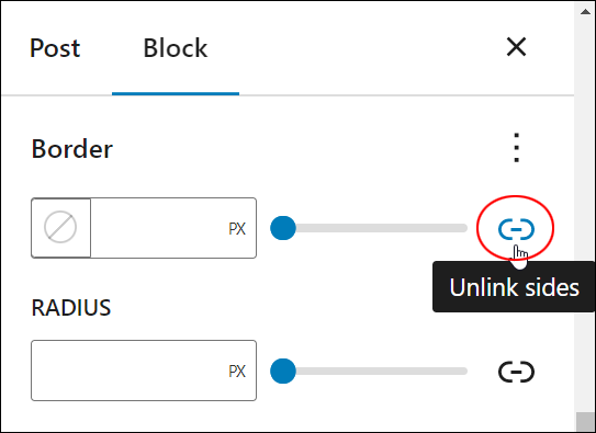 Block Settings: Border - Unlink border sides