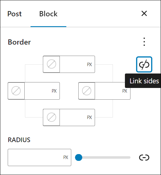 Block Settings: Border - Unlinked border sides