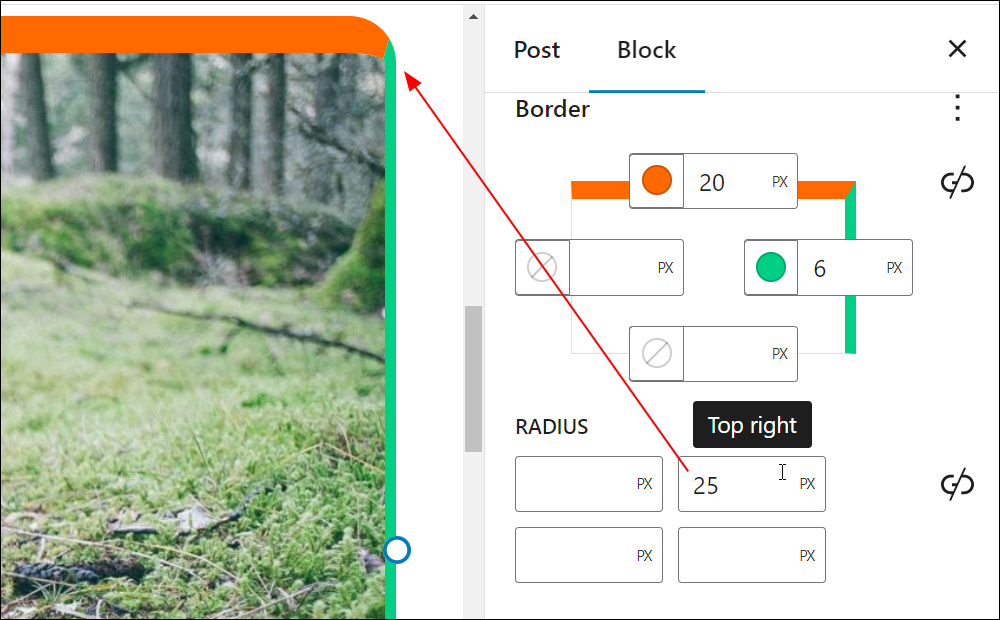 Block Settings: Border - Unlinked Radius fields