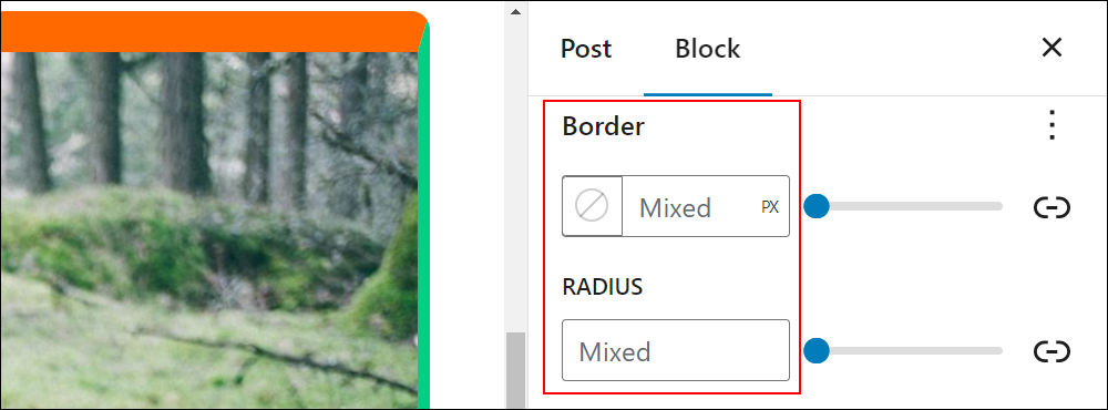 Block Settings: Border - Mixed values