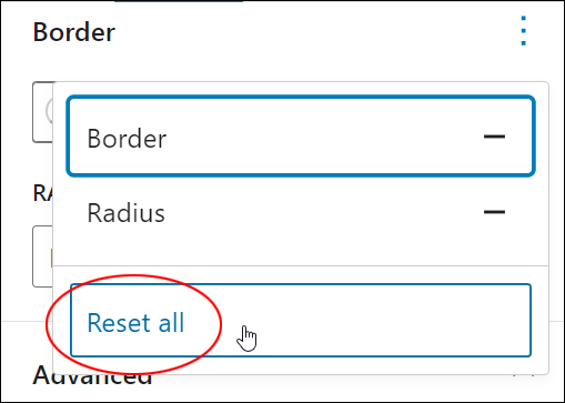 Block Settings: Border - Reset all