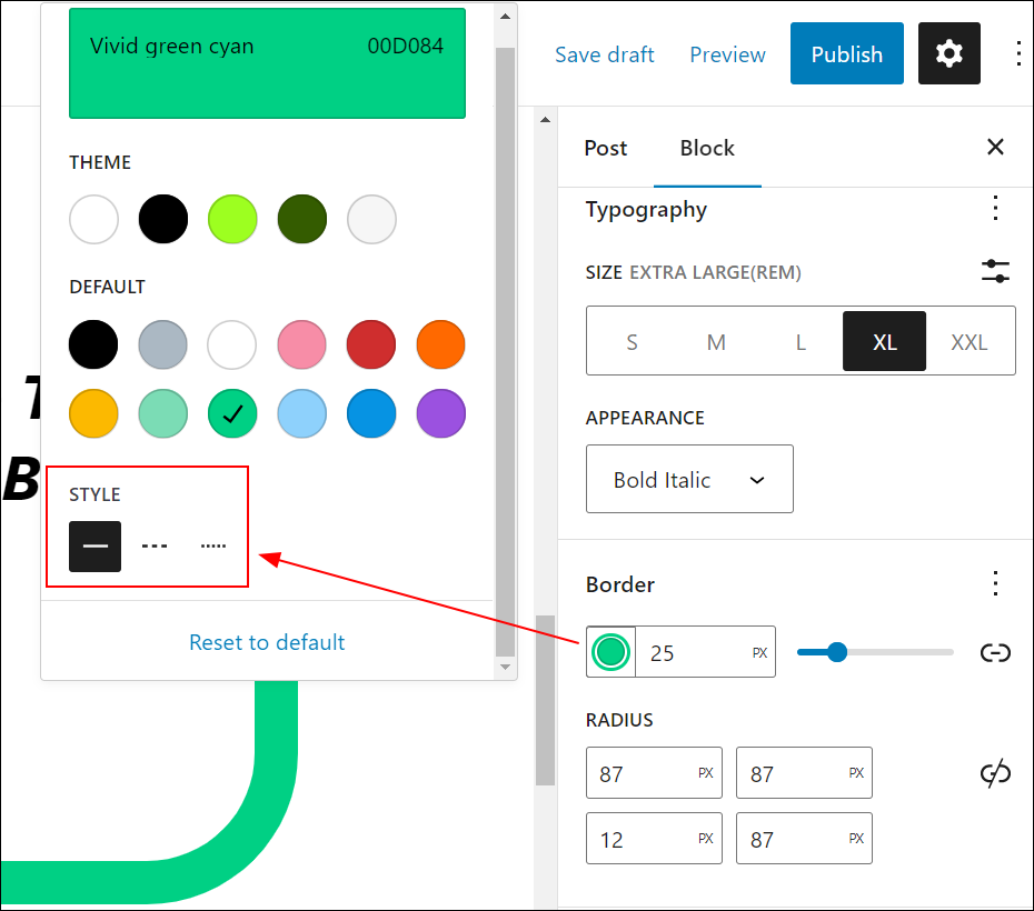 Block Settings: Border - Border style