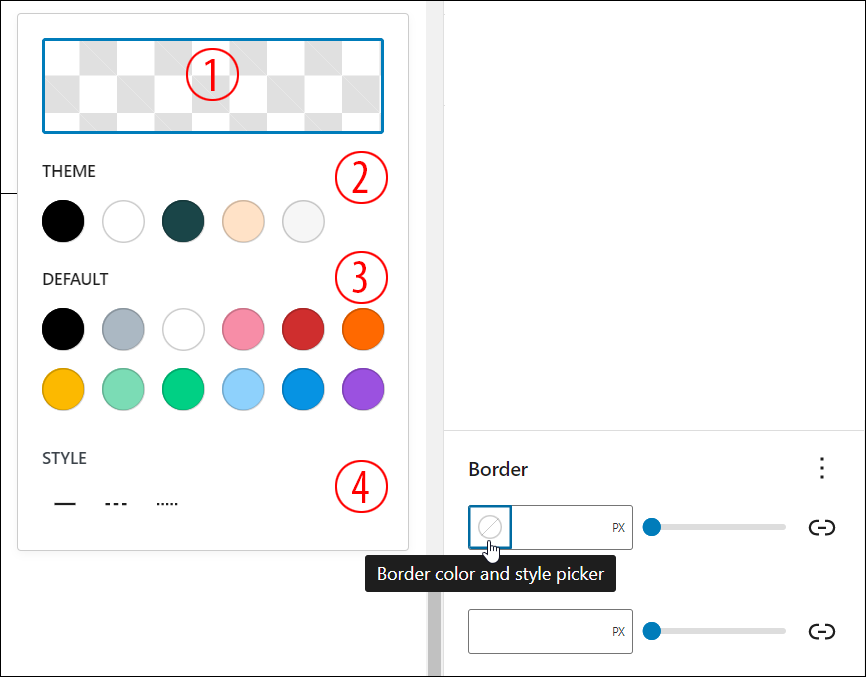 Block Settings: Border color and style options