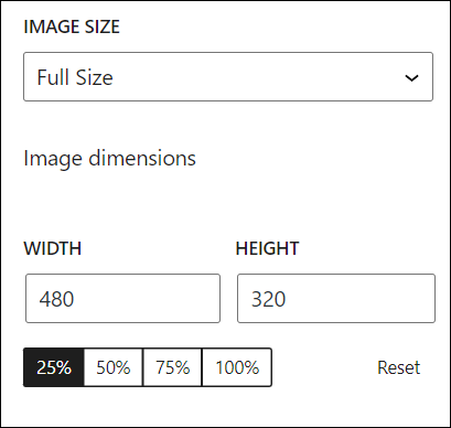 Image Settings: Image Size - Image dimensions