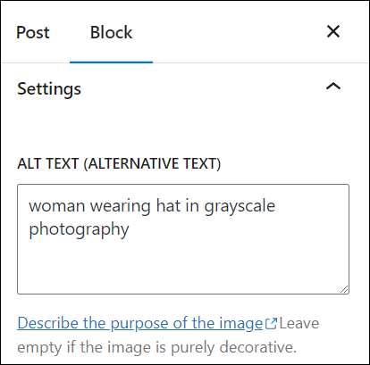 Image Settings: Alt Text (Alternative Text)