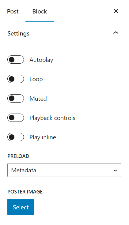 Block Settings - Video