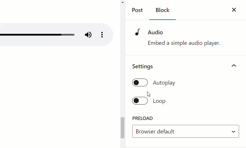 Toggling audio settings on and off.