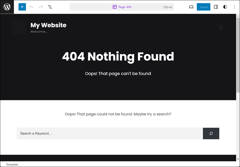 WordPress Site Editor - Command Palette - Page: 404 template