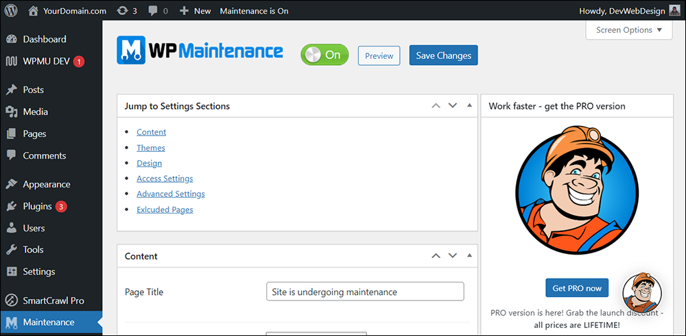 WPMaintenance - WordPress maintenance mode plugin.