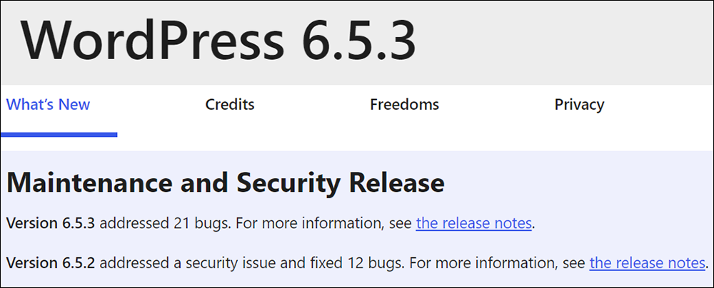 New WordPress version maintenance and security release.