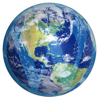Image of planet earth with superimposed WordPress logo.