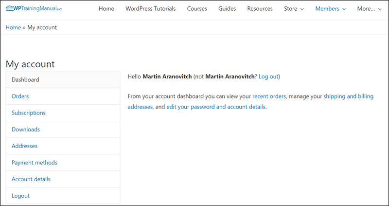 WPTrainingManual.com - Member Account